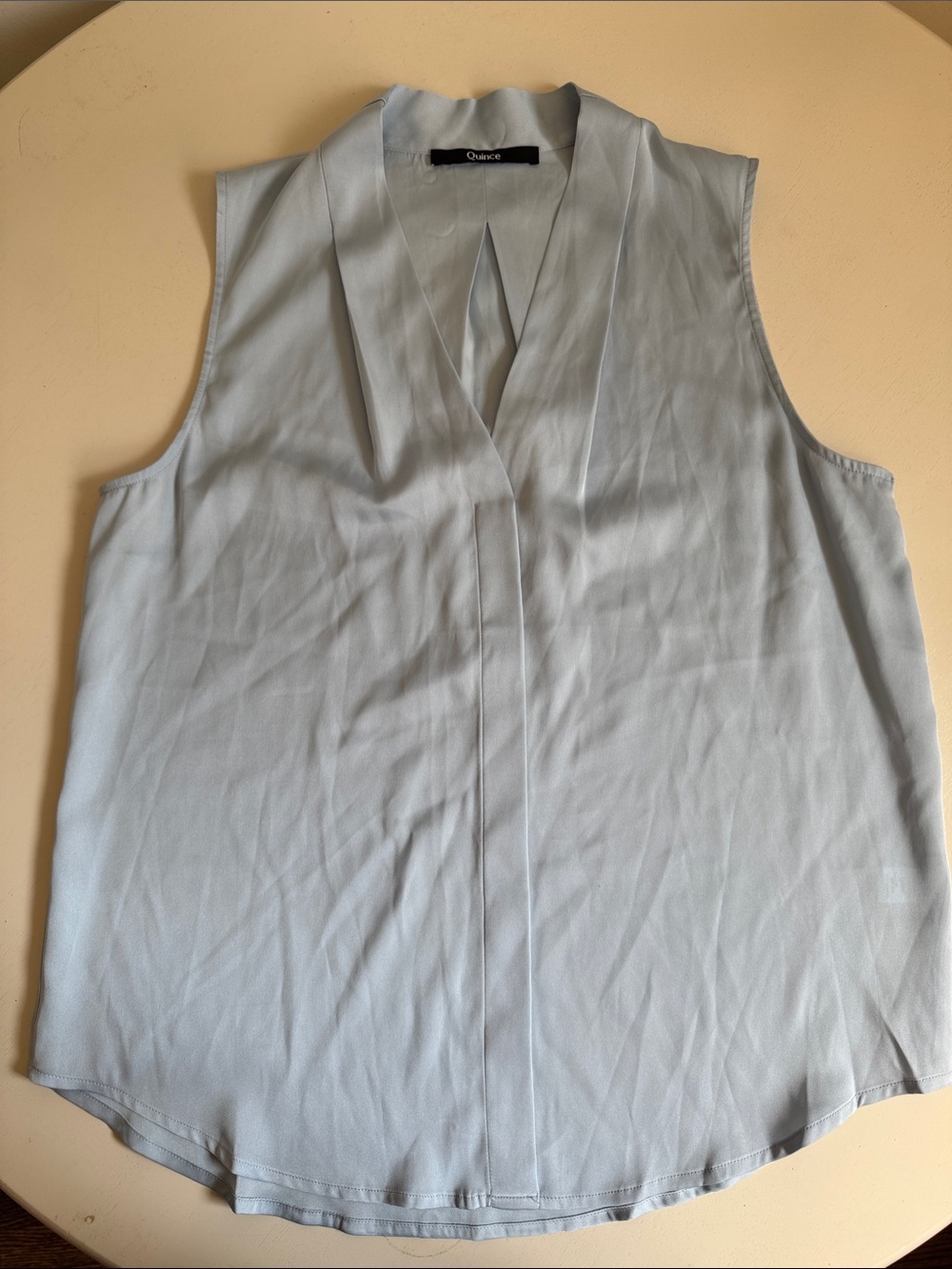 Quince Pale Blue Silk Sleeveless V-Neck Top
